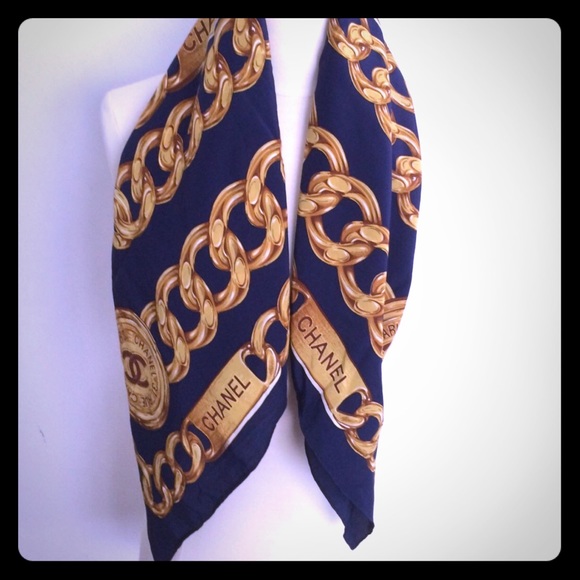CHANEL Accessories - Vintage Chanel Gold & Blue Scarf / Wrap
